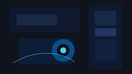 Dark dashboard background with right anchored sidebar geometry, layered cards, circular focus area and premium abstract layout for admin systems © Ana