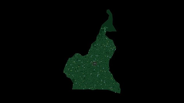 Circuit board map animation of Cameroon &ndash; Digital PCB Territory Visualization, Technology, Communication