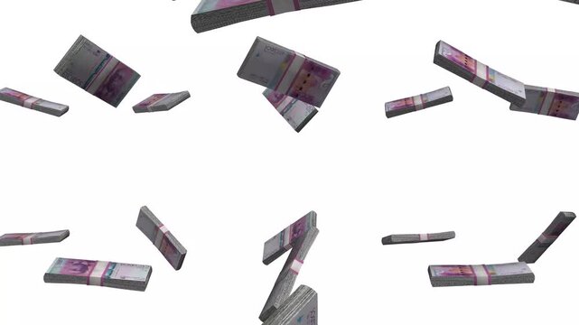 Cape Verde Money, Cape Verdean Escudo Banknotes Falling, CVE Currency Stacks, White Background, 4K