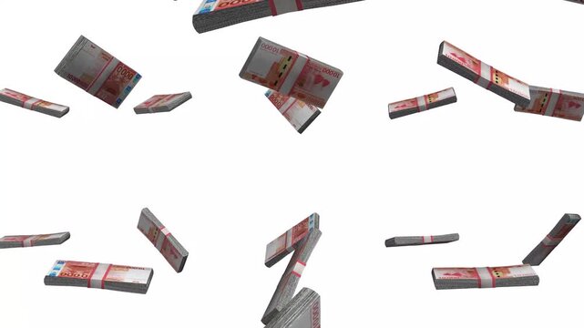 French Polynesia Money, CFP Franc Banknotes Falling, XPF Currency Stacks, White Background, 4K