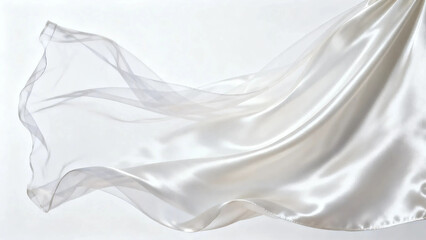 Obraz premium A picture of a white cloth being swept by the wind. macro. close up. Three-dimensionality. light white background.Sheer fabric. Satin. close up