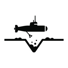 Fototapeta premium Submarine digging a trench in the ocean floor.
