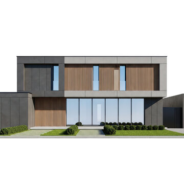 Modern Minimalist House Exterior with Clean Lines and Large Windows