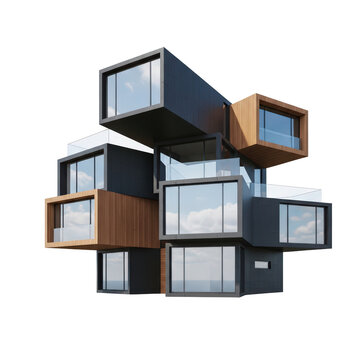 Modern modular building design with stacked rectangular units