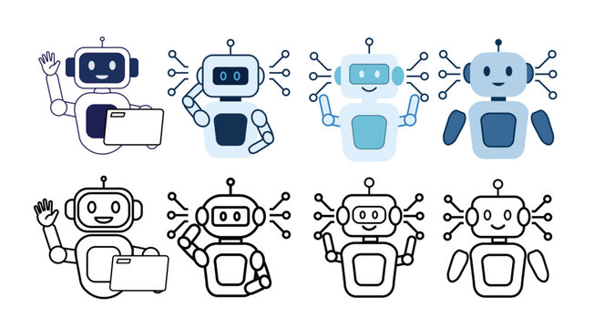 AI assistant chatbot icon set. robot agent customer support artificial intelligence technology vector illustration. 