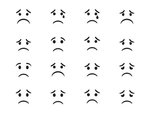A collection of various frowning faces