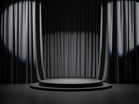 Dark stage with spotlight and curtains for presentations or performances