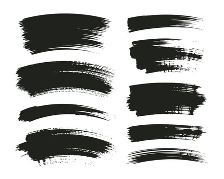 Dry ink brush stroke bundle with expressive smears, paint swipes, rough textures for creative layouts, flyer headers, modern vector graphics