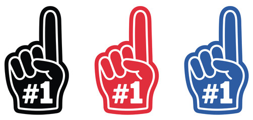 Foam finger hand icon, showing number one gesture for sports fans and team support, simple fan symbol design, cheering hand graphic, isolated vector © MD REZAUL
