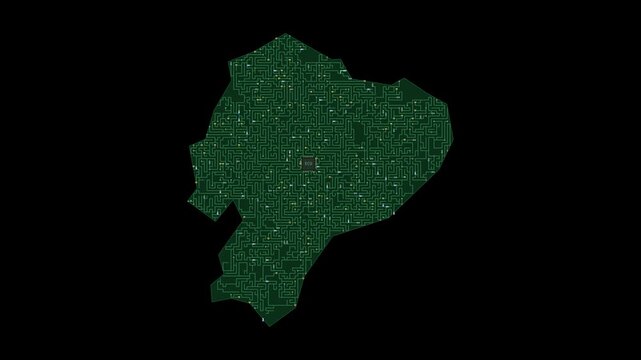 Circuit board map animation of Ecuador &ndash; Digital PCB Territory Visualization, Technology, Communication