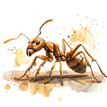 Fire Ant, clipart vector in watercolor style with flowing brushwork, isolated on a white background.