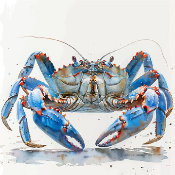 Crab, clipart vector in watercolor style with flowing brushwork, isolated on a white background.