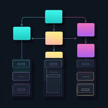 Abstract Data Flow Diagram: Illustrating the intricate connections of a data flow, the vibrant graphic visualizes complex information flow, perfect for tech-focused projects.