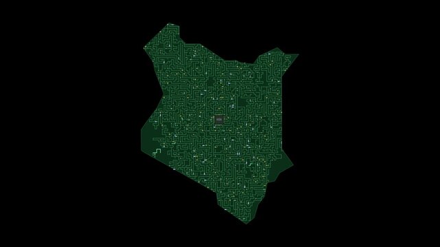 Circuit board map animation of Kenya &ndash; Digital PCB Territory Visualization, Technology, Communication