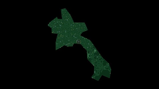 Circuit board map animation of Laos &ndash; Digital PCB Territory Visualization, Technology, Communication
