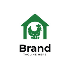 Minimalist Green Chicken House Graphic Symbol Farm and Agriculture Logo © MutakMera