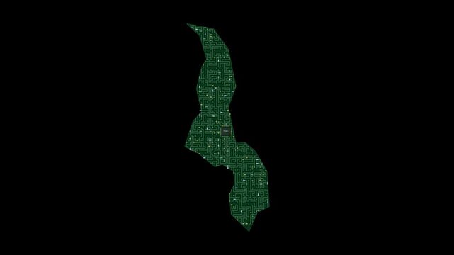 Circuit board map animation of Malawi &ndash; Digital PCB Territory Visualization, Technology, Communication