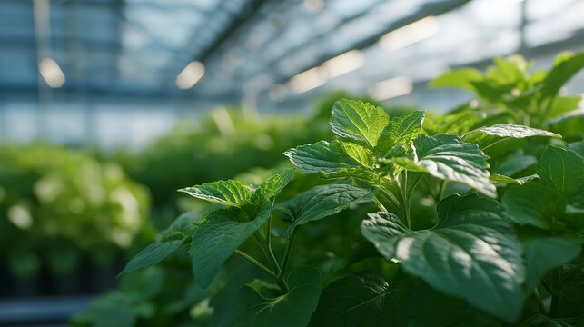 Edge computing sensors in agricultural greenhouse monitoring crop conditions, real-time environmental data processed locally to adjust irrigation and lighting for optimal plant growth, ideal for