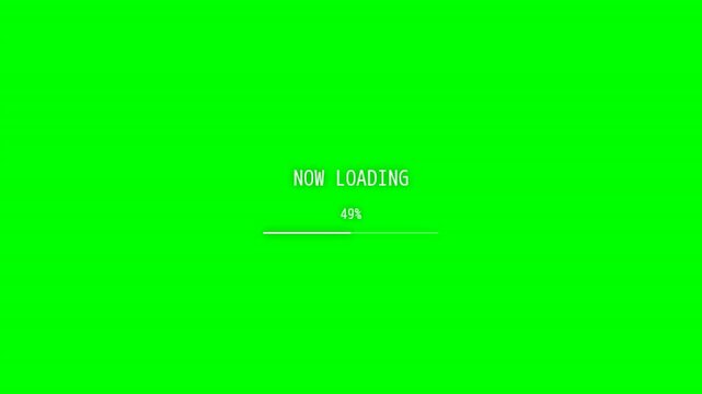 A digital animation showing multiple loading bars on a green background, each displaying increasing percentages from 12% to 77%, with one black screen at the end.