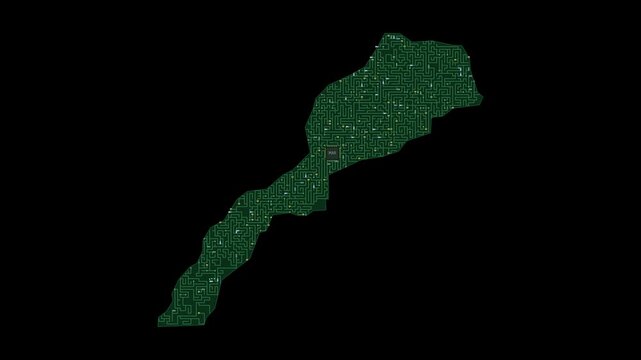 Circuit board map animation of Morocco &ndash; Digital PCB Territory Visualization, Technology, Communication