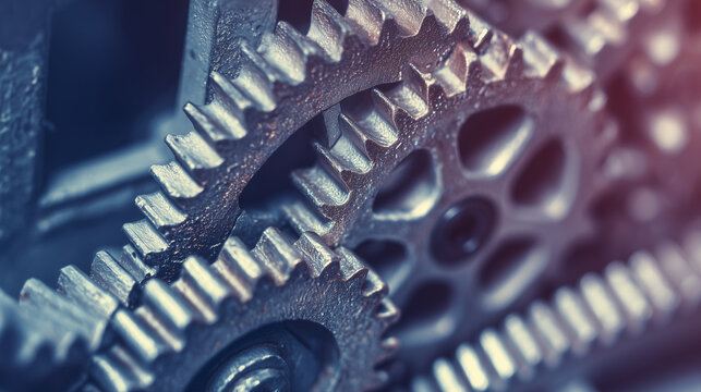 An abstract background of interlocking metallic mechanical gears, symbolizing business optimization.