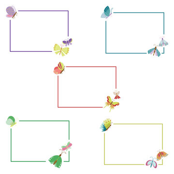 Set of cute colorful butterfly rectangular frames
