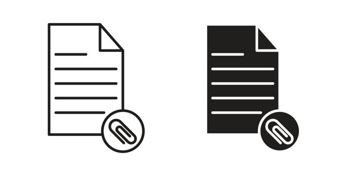 Attach document icon in black color. Vector icons on white background