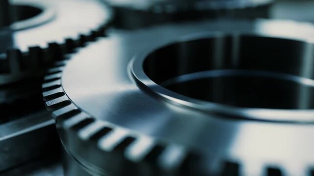 Industrial metal gears forming part of a complex engine mechanism, symbolizing precision engineering, collaboration, technology, and efficiency in action