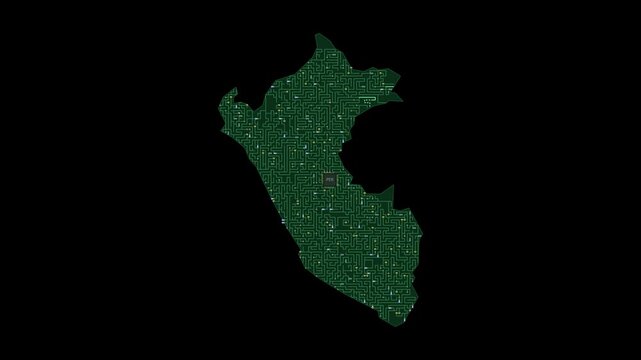 Circuit board map animation of Peru &ndash; Digital PCB Territory Visualization, Technology, Communication