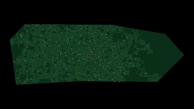 Circuit board map animation of Puerto Rico &ndash; Digital PCB Territory Visualization, Technology, Communication