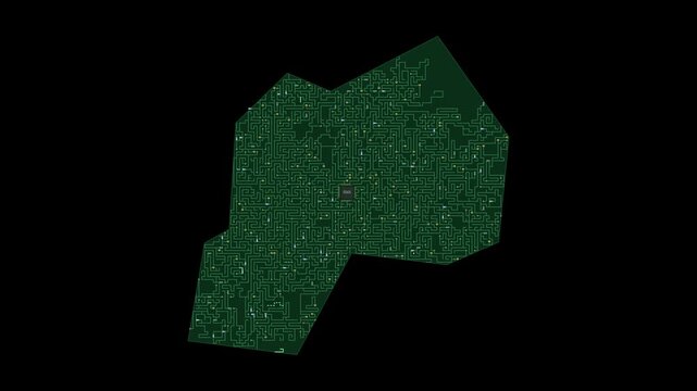 Circuit board map animation of Rwanda &ndash; Digital PCB Territory Visualization, Technology, Communication