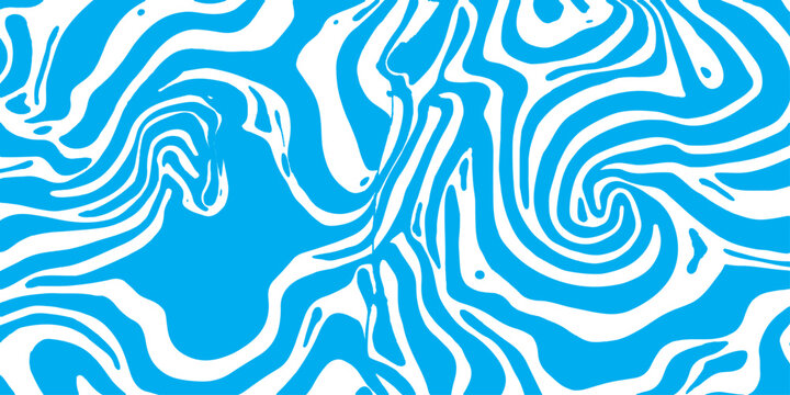 Abstract seamless pattern with blue waves and black swirl lines creates a decorative vector texture for sea inspired textile design and wallpaper art