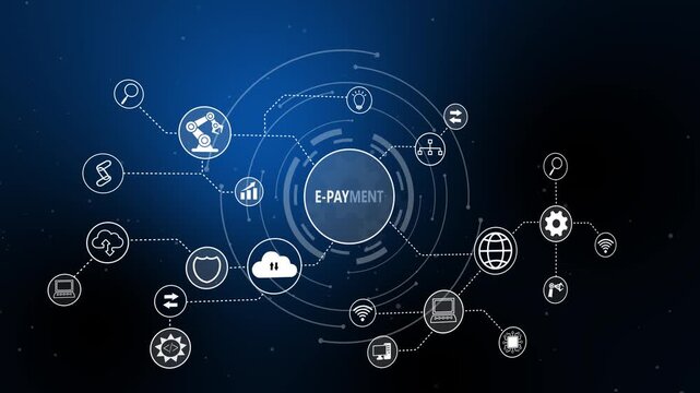 E-payment, Technology ,Internet and network concept. technology process improvement concept. 4k animation