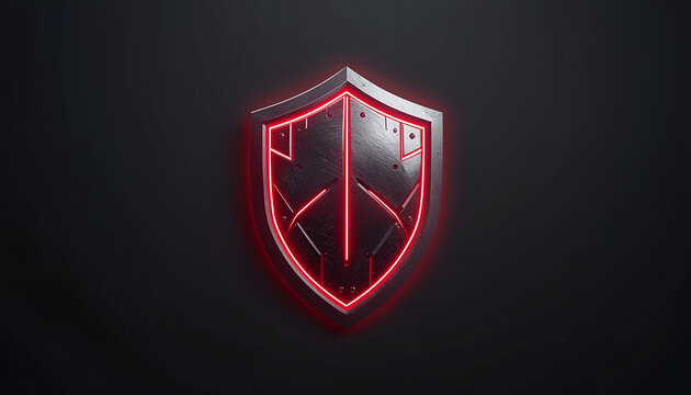 A sleek red shield logo on a dark background representing protection and security