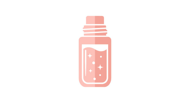 Pink Rectangular Bottle with Liquid and Sparkles, Skincare Serum or Essence Product Isolated White Background.