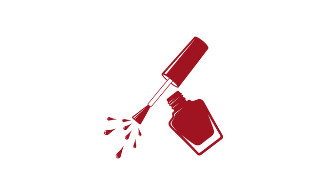 Red Nail Polish Bottle with Brush Splattering Varnish, Isolated White Background