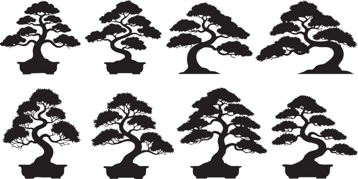 Vintage black tribal floral set featuring vector silhouettes of trees, bird elements, and nature ornaments for a decorative tattoo pattern design