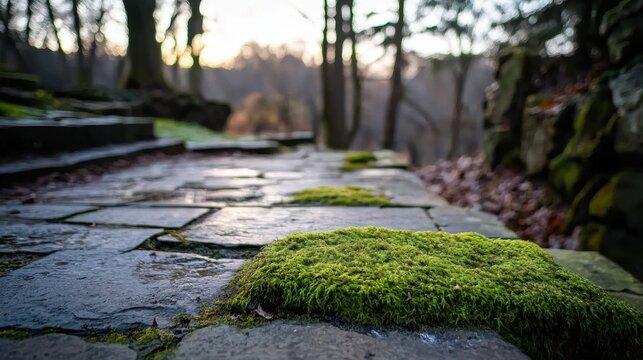A mossy path in a forest.