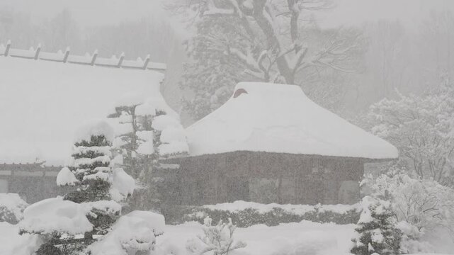 茅葺屋根の雪景色