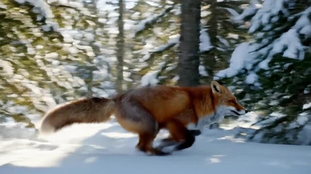 Fox Darts Through Snowy Forest