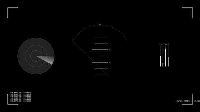 Futuristic heads up display with radar scanning and digital target vector graphics for military technology concept