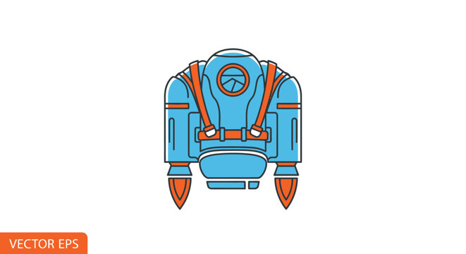 Vector illustration of a blue rocket backpack with orange accents on a white background