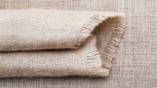 A close-up view of a piece of burlap fabric with frayed edges.