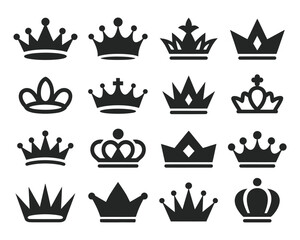 Royal crown collection, luxury tiara icons, king queen headwear, monarch symbol, premium elegant design, jewelry vector set © BlackVault Designs