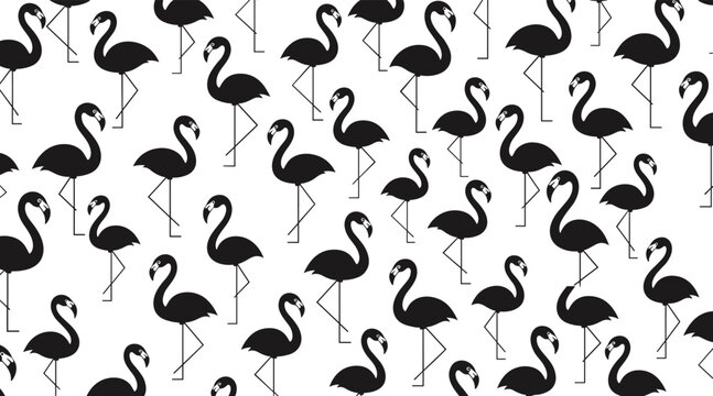 Flamingo silhouettes standing in repeating seamless pattern, no seamless