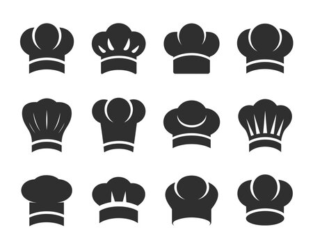 Chef hat collection, gourmet week branding, restaurant opening artwork, pastry school badge elements, cooking caps vector set for logo, print