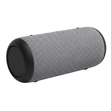 Grey cylindrical speaker isolated on transparent background
