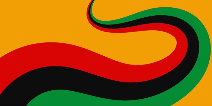 Abstract Juneteenth Freedom Day Banner. Pan-African wavy background for Black History Month. Retro groovy ribbon wave line pattern. Vector Illustration.