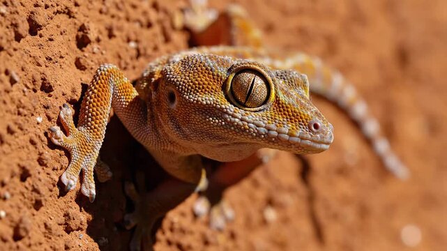 Gecko Clinging to Sun-Baked Orange Wall