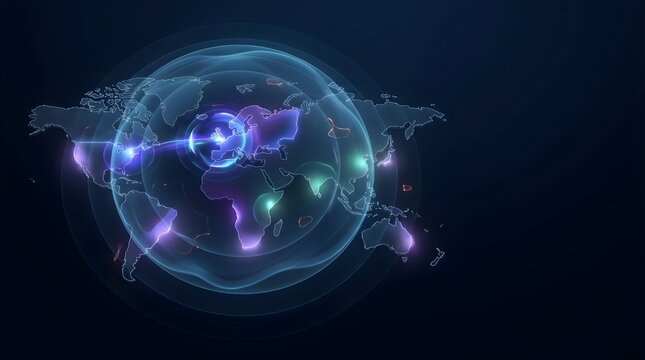 AI Cyber Defense System World Map (Intelligent Protection Network, Premium Digital Style, 16:9)

